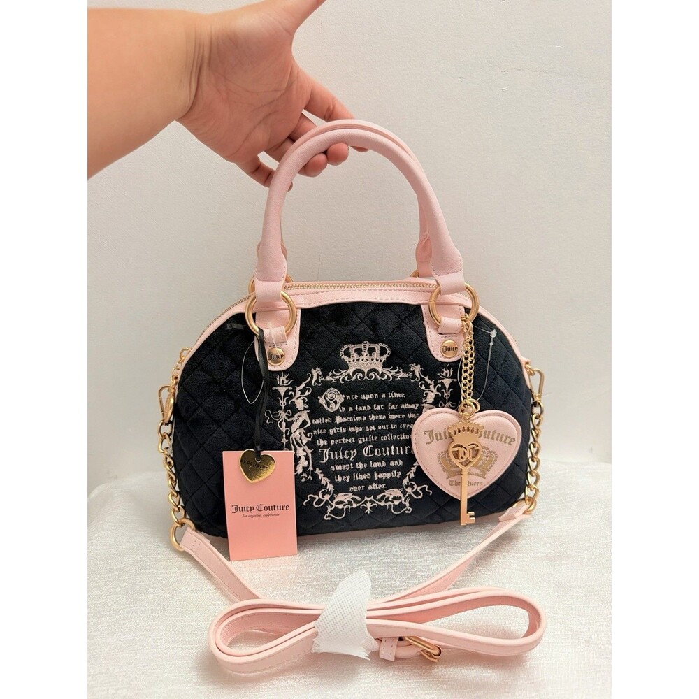 Juicy Couture Juicy Tale Quilted Velvet Satchel Crossbody Bag Liquorice